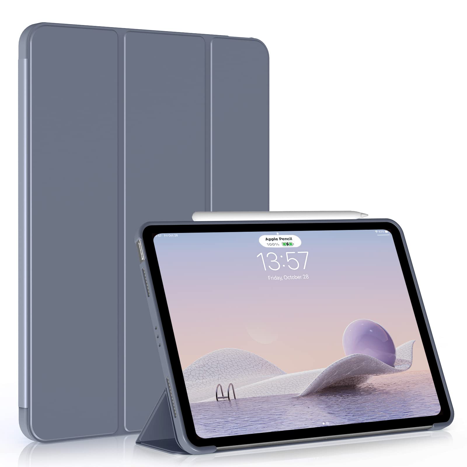 Kenke Slim Trifold Stand Smart Case for iPad Air 5th/4th Generation 10.9 Inch (2022/2020) - Supports Apple Pencil 2nd Gen Charging, Auto Wake/Sleep, Soft TPU Back Cover - Purple | Perfect for Work, Study & Travel Protection