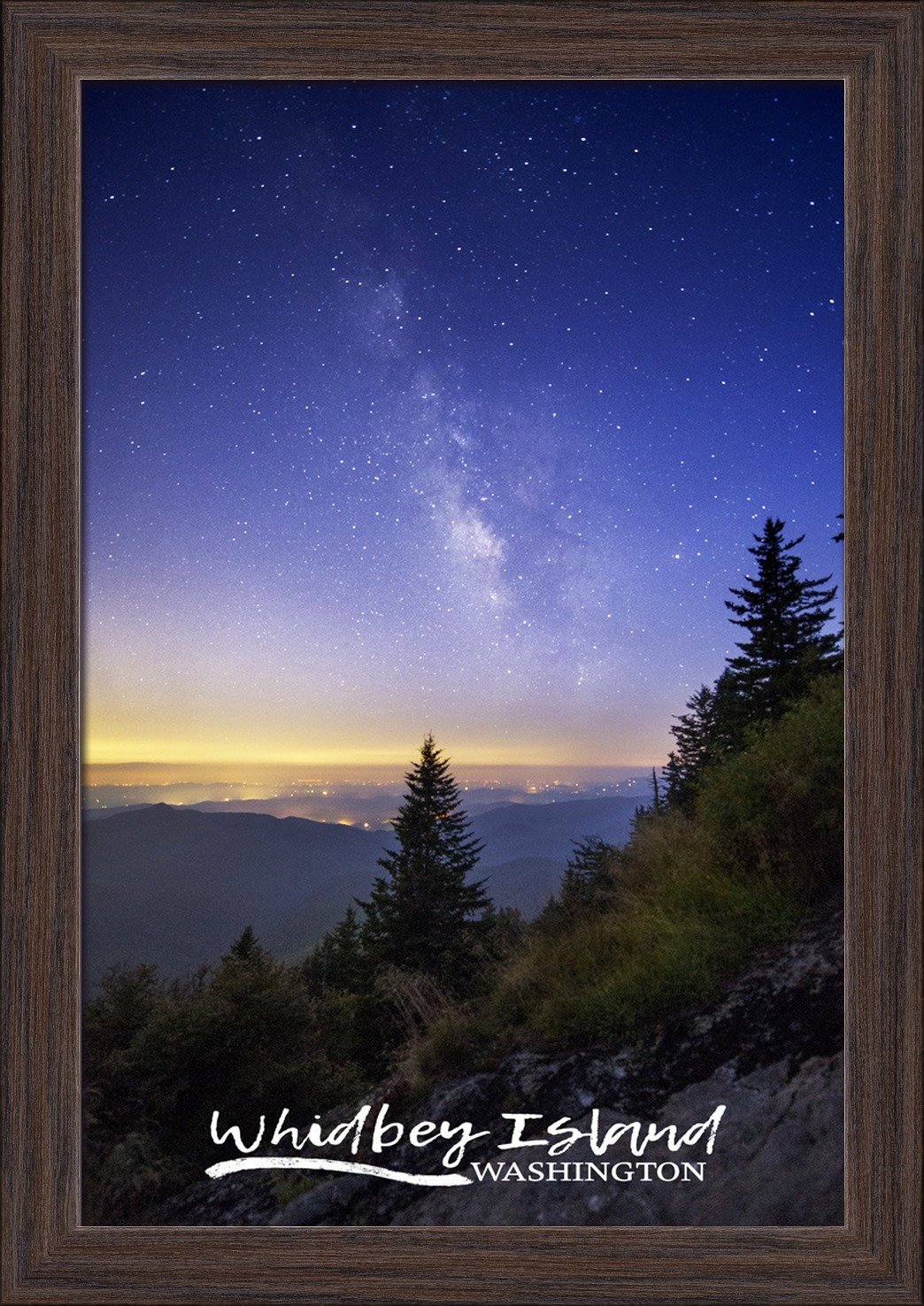 Whidbey Island Washington Milky Way Art Print - 12x18 Inch Giclee Fine Art Reproduction in Sustainable Recycled Wood Frame (Espresso Brown) - Perfect for Living Room, Bedroom or Office Wall Decor