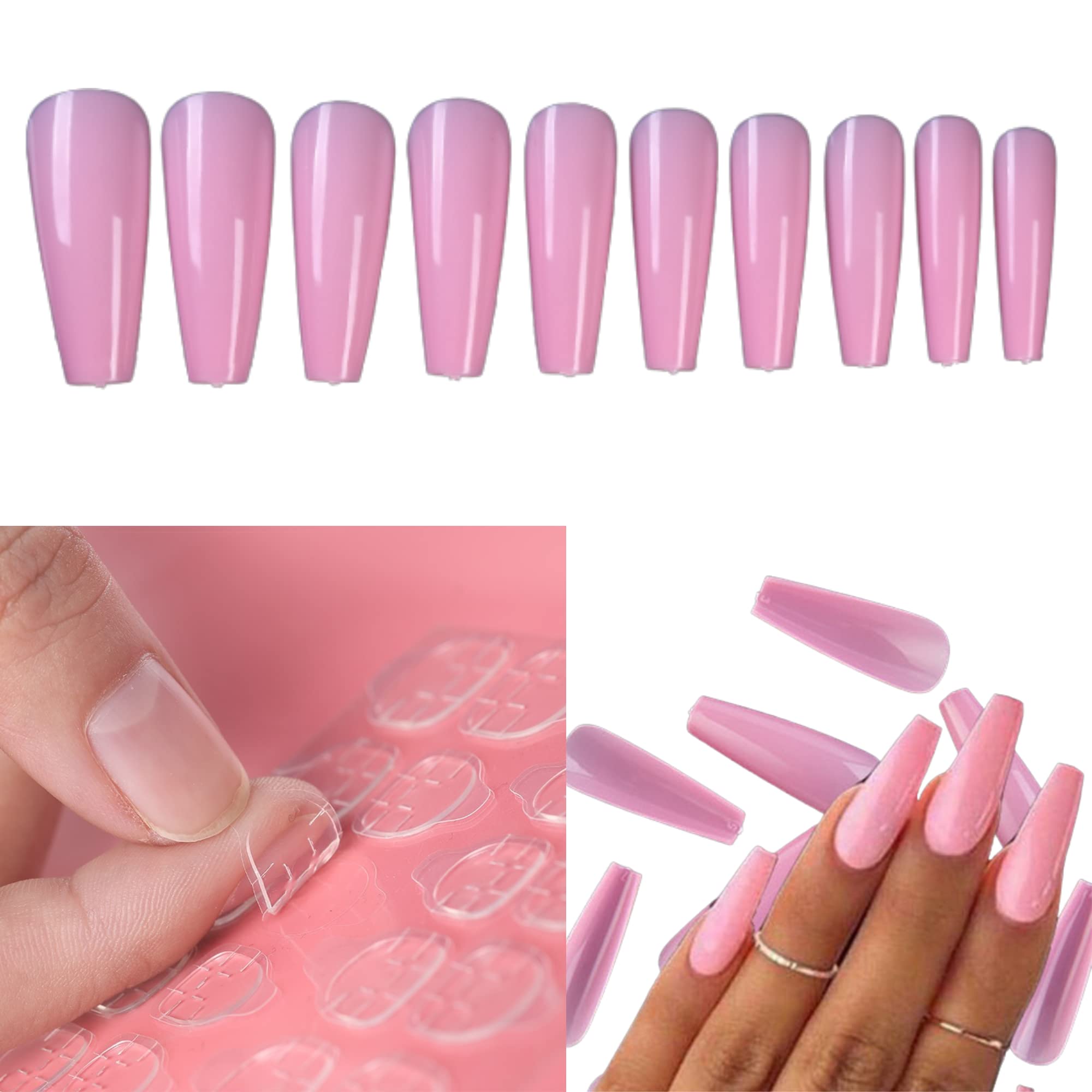 Elegant Pink French Tip False Nails - 20pcs Stiletto Press On Nails with Glue & 12 Adhesive Tabs - Full Cover Artificial Nails for Women - Perfect for Parties, Weddings & Special Occasions