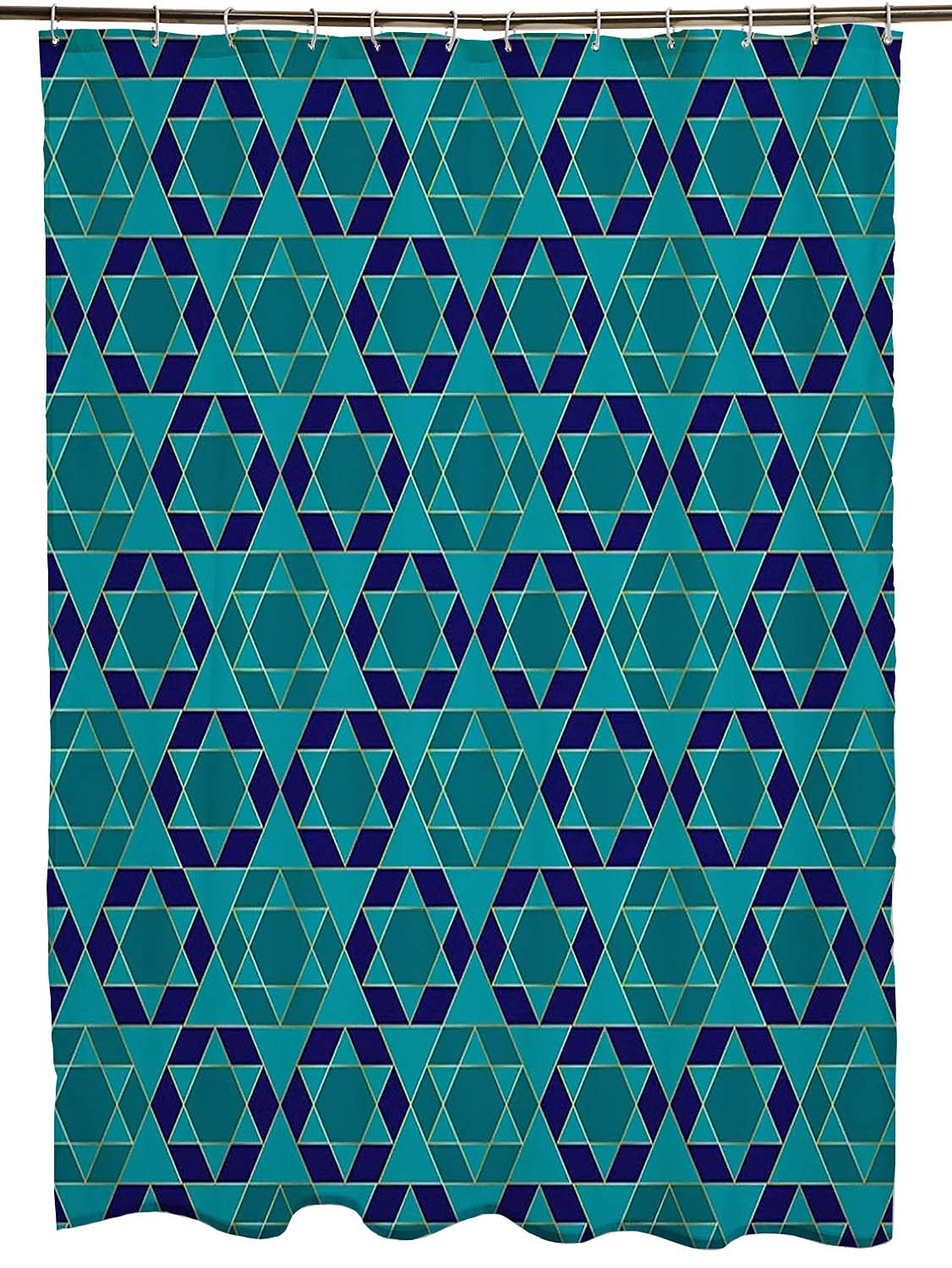 Waterproof Metallic Blue Solomon Star Shower Curtain 72x78 Inches - Turquoise Crystal Gradient Bathroom Curtain with Israel Festival Pattern for Modern Bathrooms & Guest Suites
