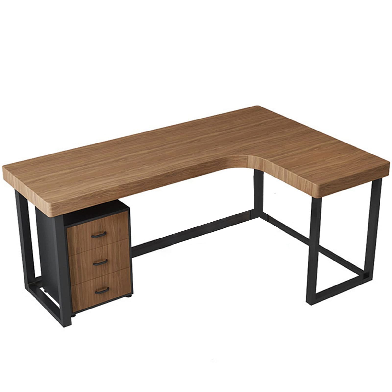 L-Shaped Desk for Home Office - Solid Wood Corner Desk with Drawer Cabinet, 5cm Thick Tabletop - Perfect for Small Spaces, Gaming Setup & Workstation