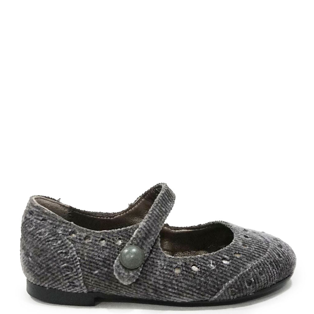 Stylish Gray Corduroy Wingtip Mary Jane Shoes for Women - Comfortable & Fashionable Flats for Work, Office & Casual Outfits