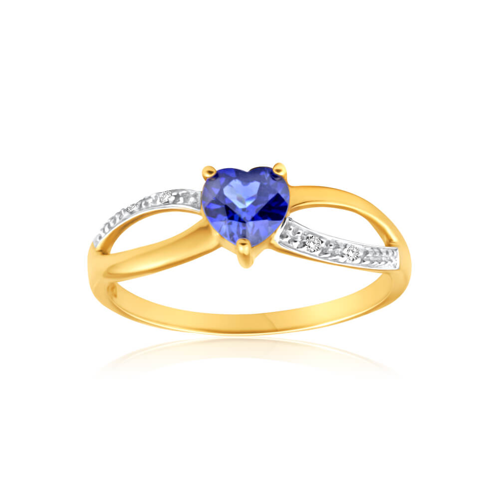 9ct Yellow Gold Created Sapphire and Diamond Ring - Elegant Jewelry for Women, Perfect for Engagement, Anniversary & Special Occasions