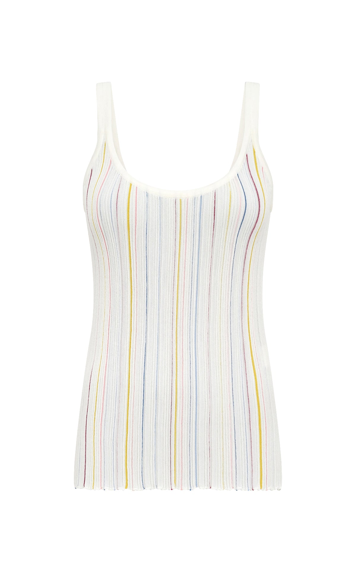 Yara Pinstripe Knit Tank Top Women's Ivory & Multicolor Merino Wool Summer Top - Perfect for Casual Wear, Layering & Office Outfits