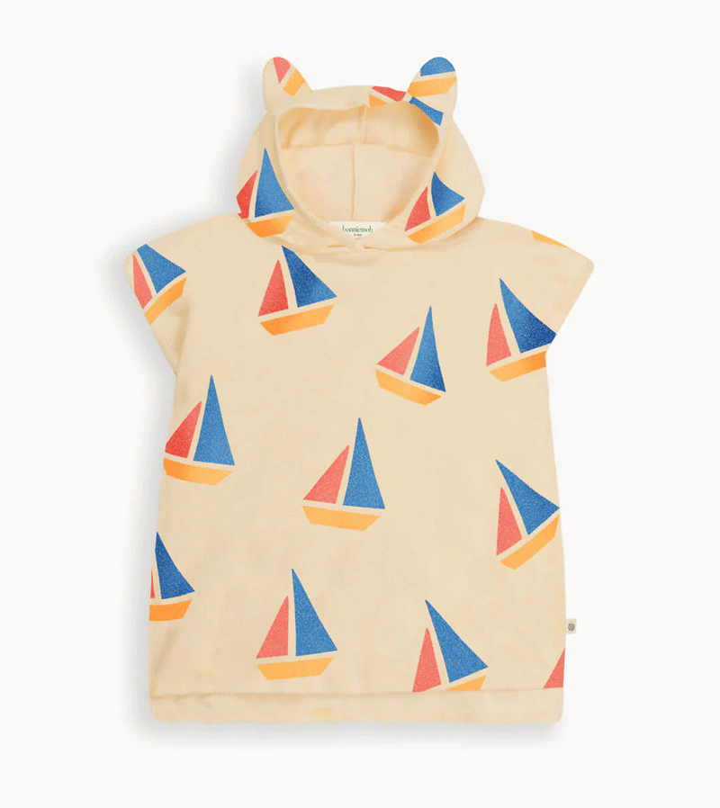 Bonnie Mob Multicolor Sailboat Beach Terry Robe for Baby & Kids - Soft Hooded Bathrobe for Pool, Beach & After Swim | Cute Nautical Themed Toddler Cover-Up