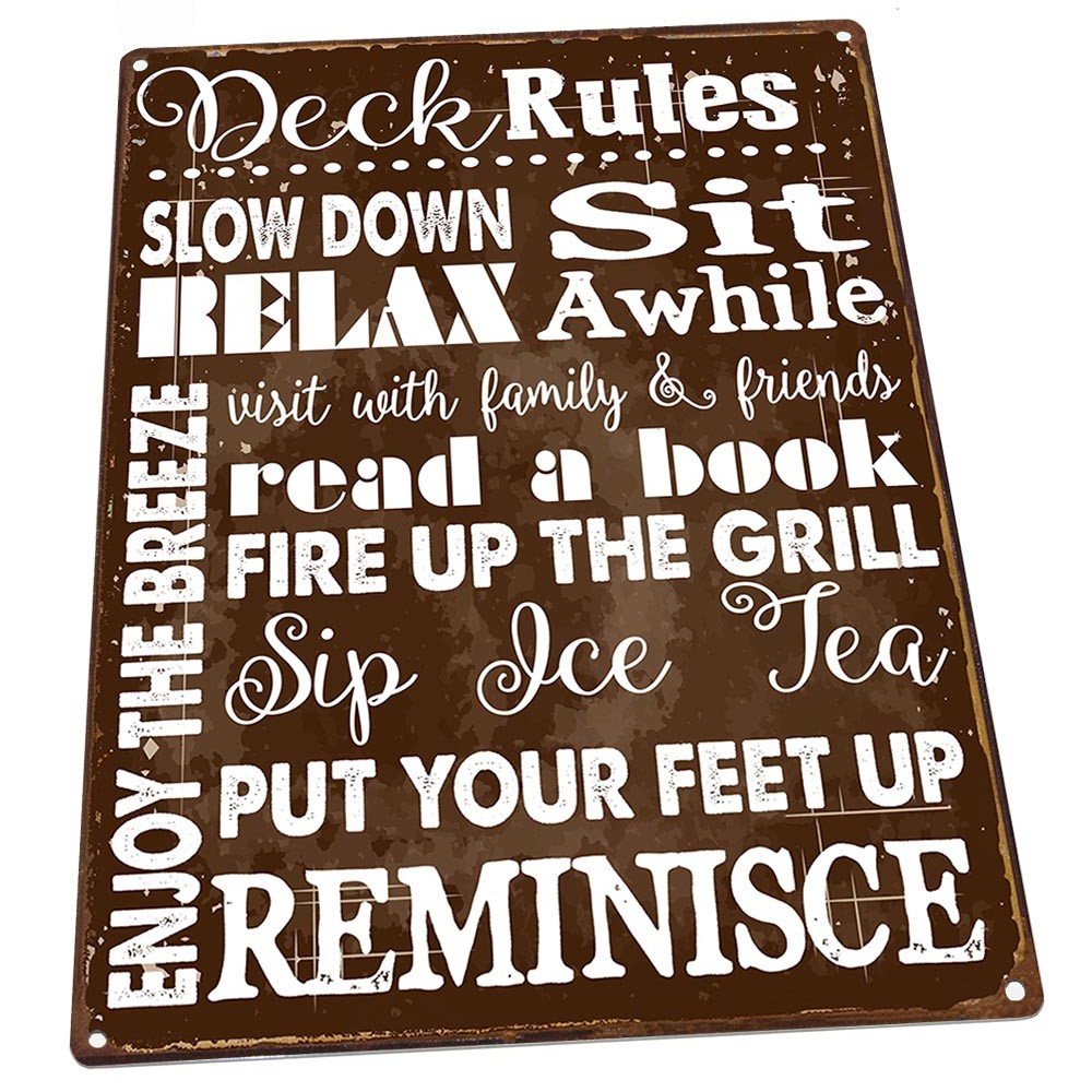Deck Rules Metal Sign - Motivational Rules to Live By for Positive Thinking & Modern Home Decor - Perfect for Living Room, Office, or Man Cave Wall Art