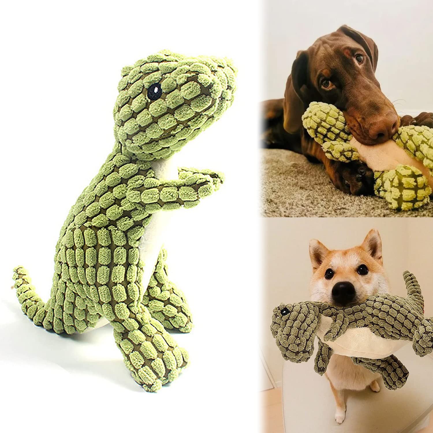 Indestructible Durable Dinosaur Dog Toy for Aggressive Chewers - Squeaky Plush Chew Toy for Medium & Large Dogs - Heavy Duty Tough Puppy Toy (Small, Green) - Perfect for Playtime, Training & Teething Relief