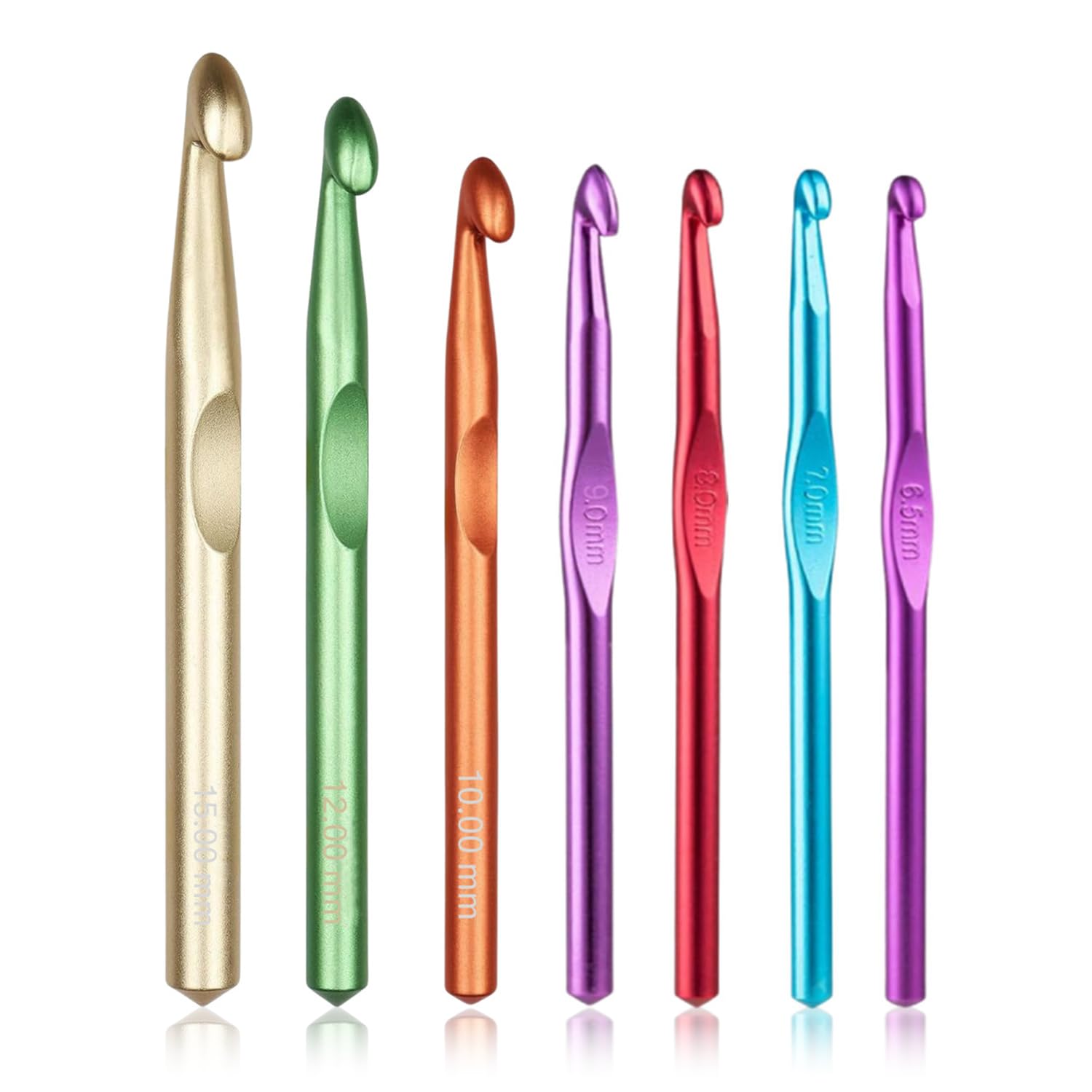 Large Crochet Hooks Set (6.5mm-15mm) - 15mm, 12mm, 10mm, 9mm, 8mm, 7mm, 6.5mm Jumbo Crochet Needles for Chunky Yarn - Perfect for Blankets, Scarves, and Chunky Knitting Projects