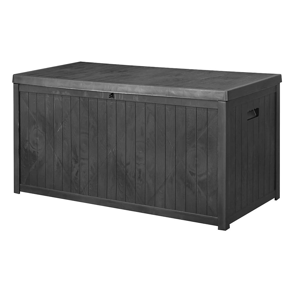 Ainfox Outdoor Storage Deck Box - Weatherproof Plastic Bench Seat with Resin Wicker Design, Patio Furniture Organizer (Carbon Black) - Perfect for Garden, Backyard, Poolside & Deck Storage Organization