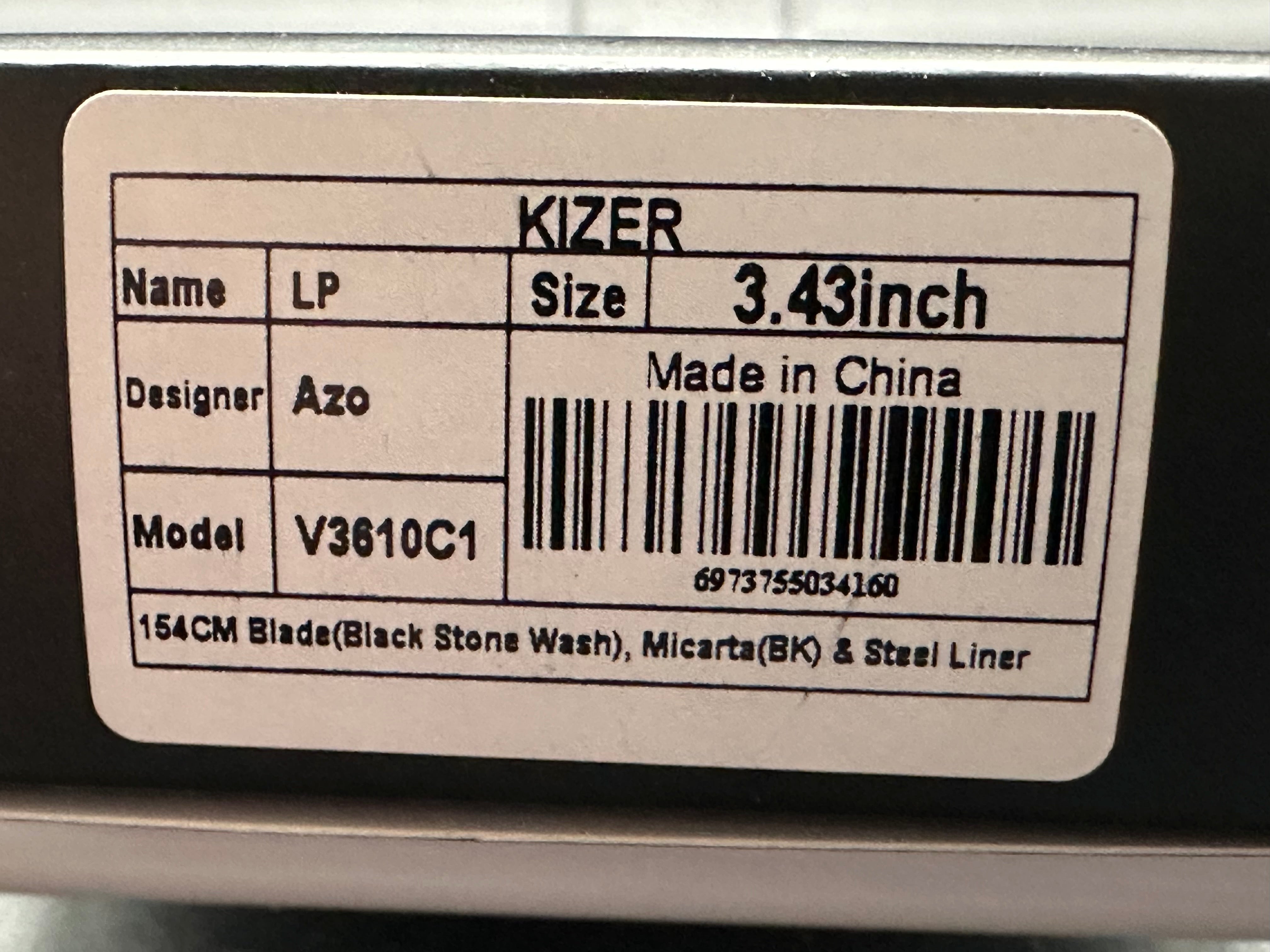 Kizer Azo LP Liner Lock Folding Pocket Knife - Black Micarta Handle, 154CM Steel Blade with Black Stonewash Finish (3.43