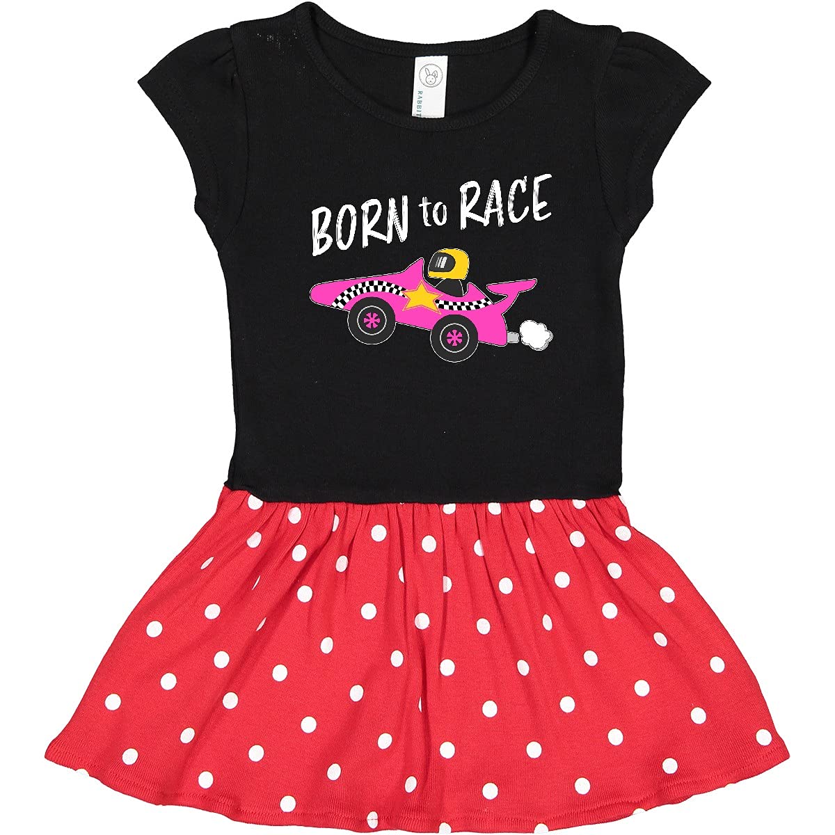 Inktastic Born to Race Pink Race Car Toddler Dress - Cute Baby Girl Outfit for Racing Theme Birthday Party, Casual Playdate & Photo Shoots