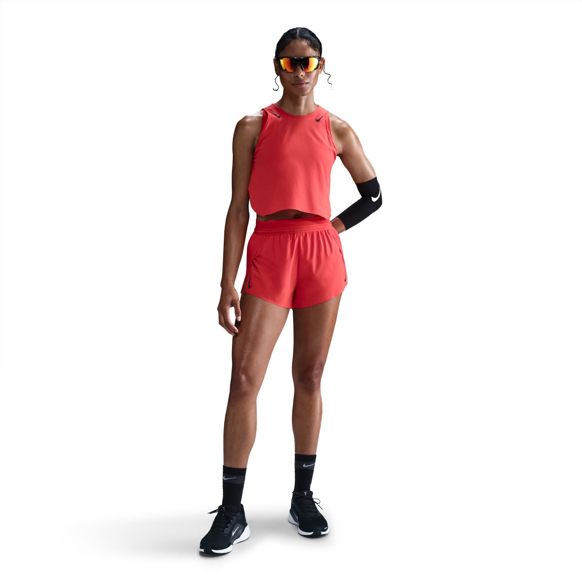 AeroSwift Women's Dri-FIT ADV Cropped Running Tank Top - Lightweight Moisture-Wicking Workout Shirt for Running & Gym (696 LT Crimson/Black) - Perfect for Yoga, Jogging & Fitness Training