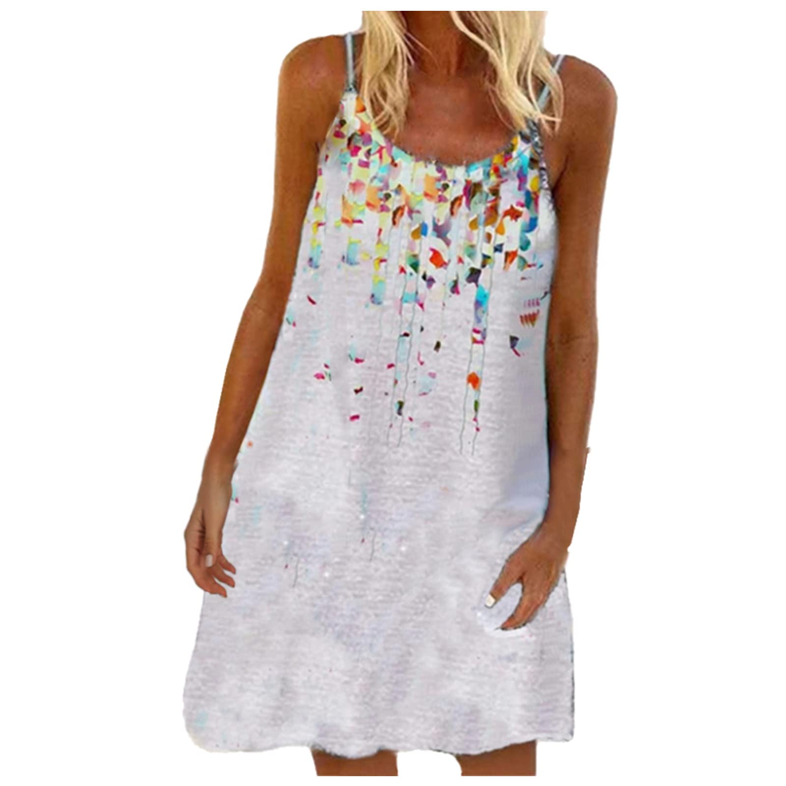 Loose Fit Summer Dress for Women - Floral Printed Sleeveless Linen Sundress | Casual Beach Wear, Vacation Outfit & Everyday Comfort