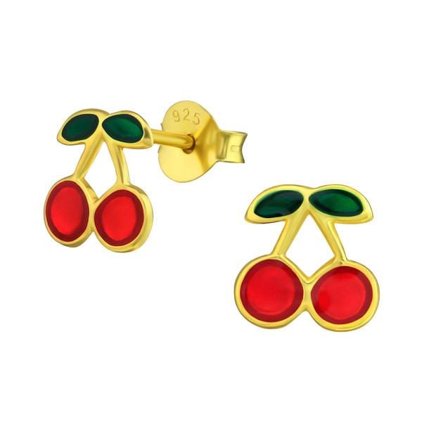 Kids Gold Cherry Stud Earrings - Cute Fruit Jewelry for Girls, Hypoallergenic & Nickel-Free - Perfect for Birthdays, Parties & Everyday Wear