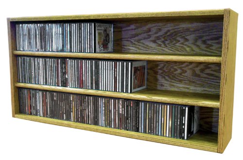 HILL 03 Series Wood CD Storage Cabinet - 3-Tier Oak Shelf Organizer Holds 282 CDs (18.75