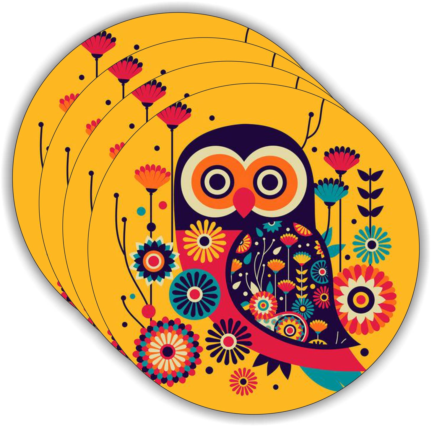 Custom Wooden Owl Printed Tea Coasters Set of 4 - Handmade Heat Resistant Drink Coasters for Dining Table, Home & Kitchen Decor - Perfect for Tea, Coffee & Beverage Parties