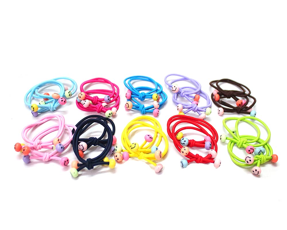 20pcs Colorful Smiley Face Hair Bands for Girls & Women - Soft Elastic Hair Ties for Baby, Kids & Adults - Perfect for School, Parties & Daily Hairstyles