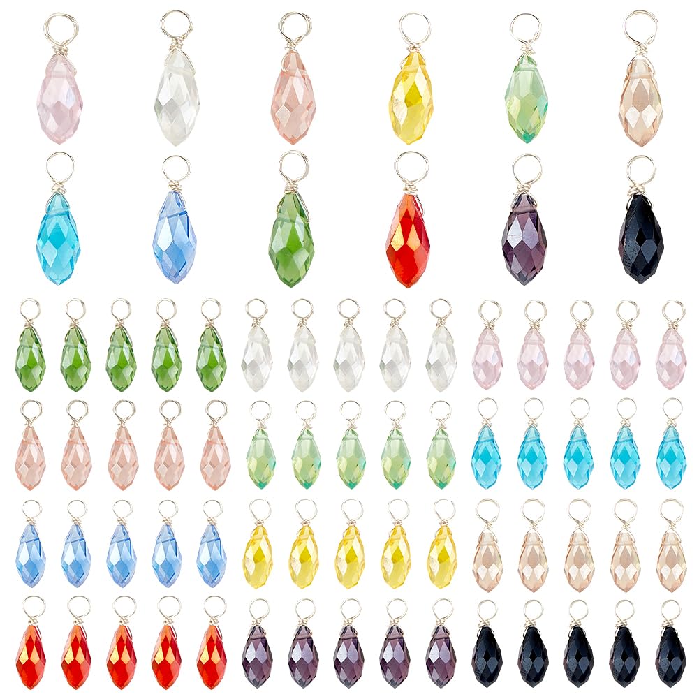 72pcs Crystal Charms - 12 Color Faceted Teardrop Glass Pendants for Jewelry Making (17x6mm) | DIY Necklace, Bracelet & Earring Crafts | Perfect for Wire Wrapping & Beading Projects