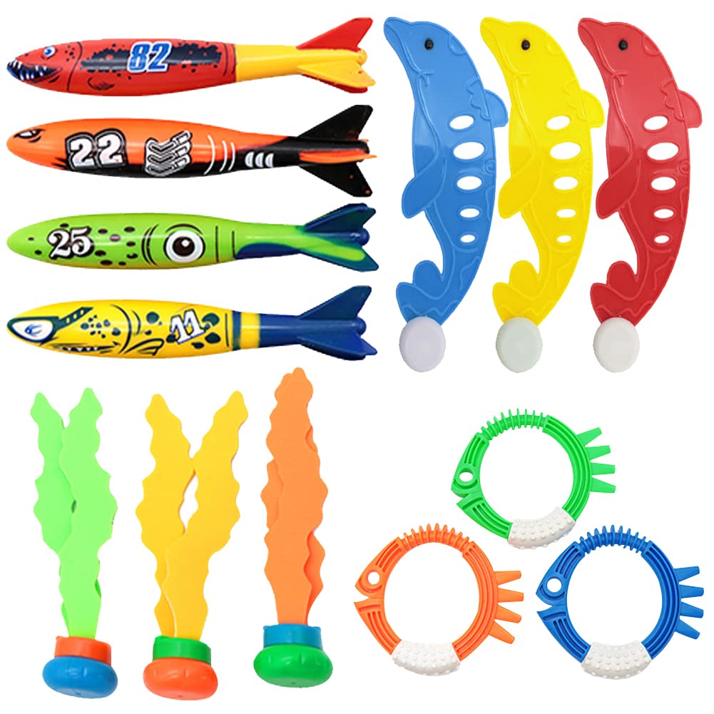 16Pcs Pool Diving Toys Set - Underwater Swim Toys with Sparkling Gems, Rings, Torpedoes & Diving Sticks - Summer Water Games for Kids Ages 6-10 - Includes Storage Bag - Perfect for Pool Parties, Swimming Lessons & Backyard Fun