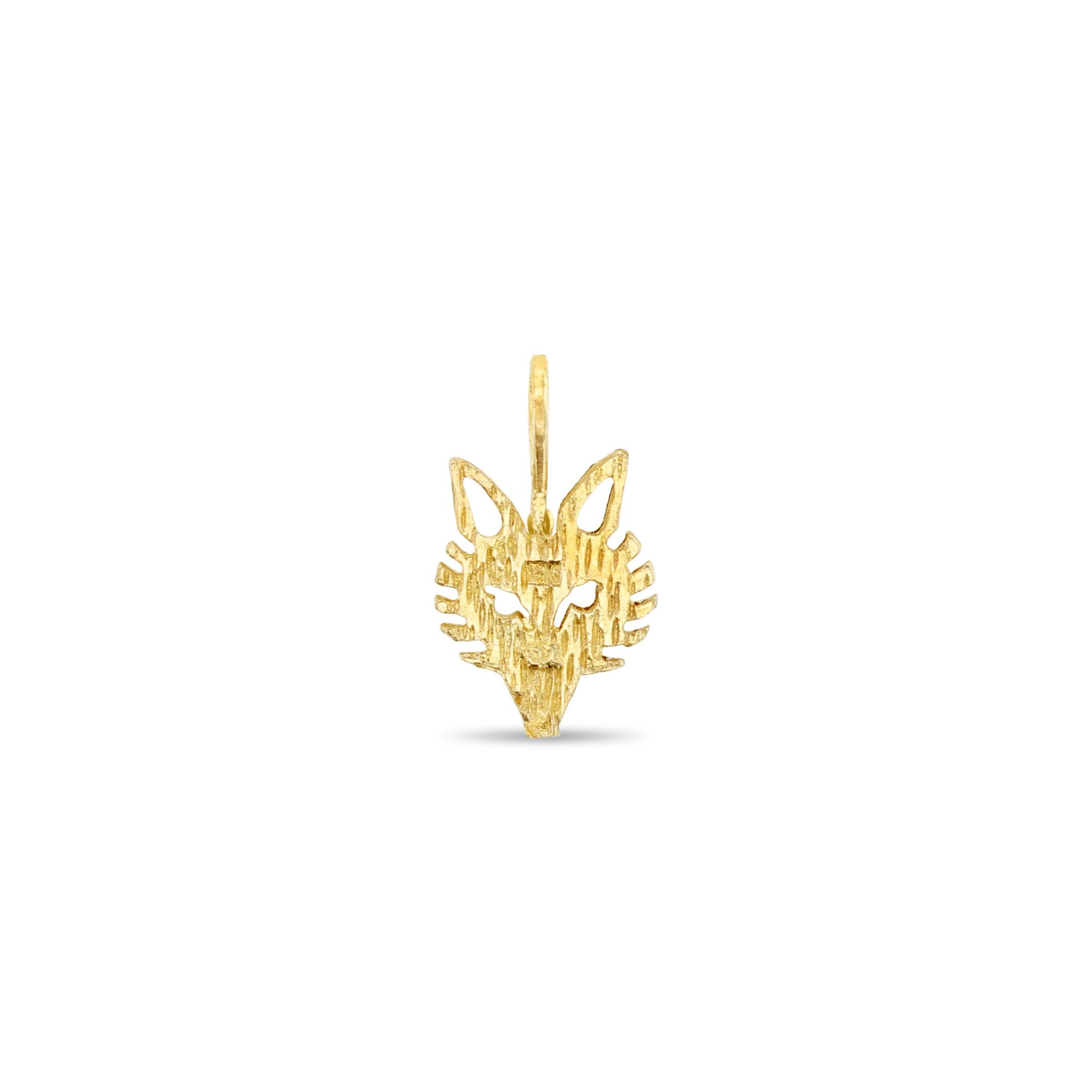 14k Yellow Gold Wolf Head Charm with Diamond Cuts & Textured Finish - Perfect for Necklaces, Bracelets & Jewelry Making
