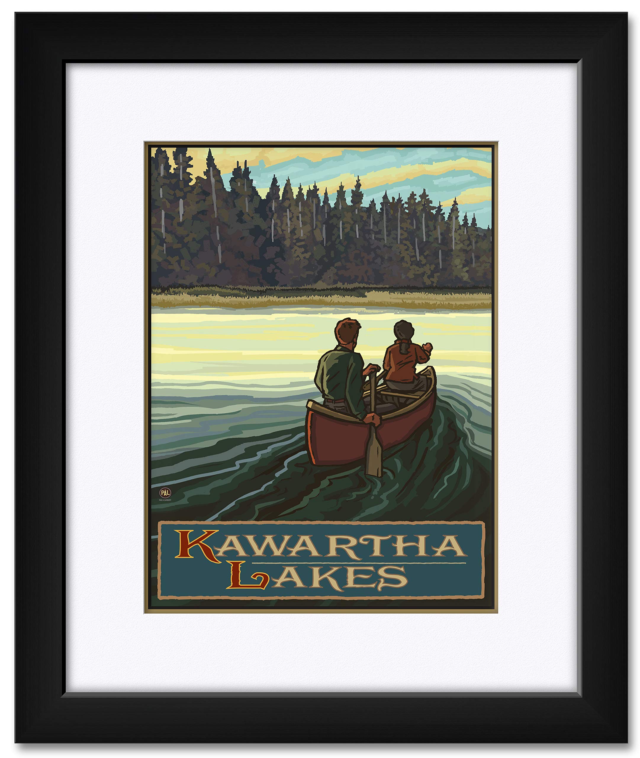 Paul A. Lanquist Framed Art Print - Kawartha Lakes Ontario Canada Forest Canoe Scene - 15x19 Inch Professionally Matted Wall Decor - Perfect for Living Room, Office or Cabin Decor