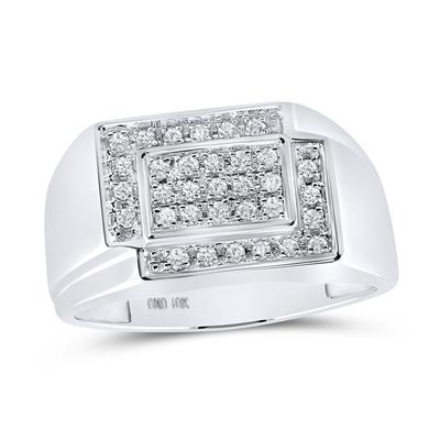 10K Gold Diamond Men's Rectangle Cluster Ring - 1/4 CTTW Wedding Band, Anniversary Gift for Him, Engagement Ring, Luxury Jewelry for Special Occasions