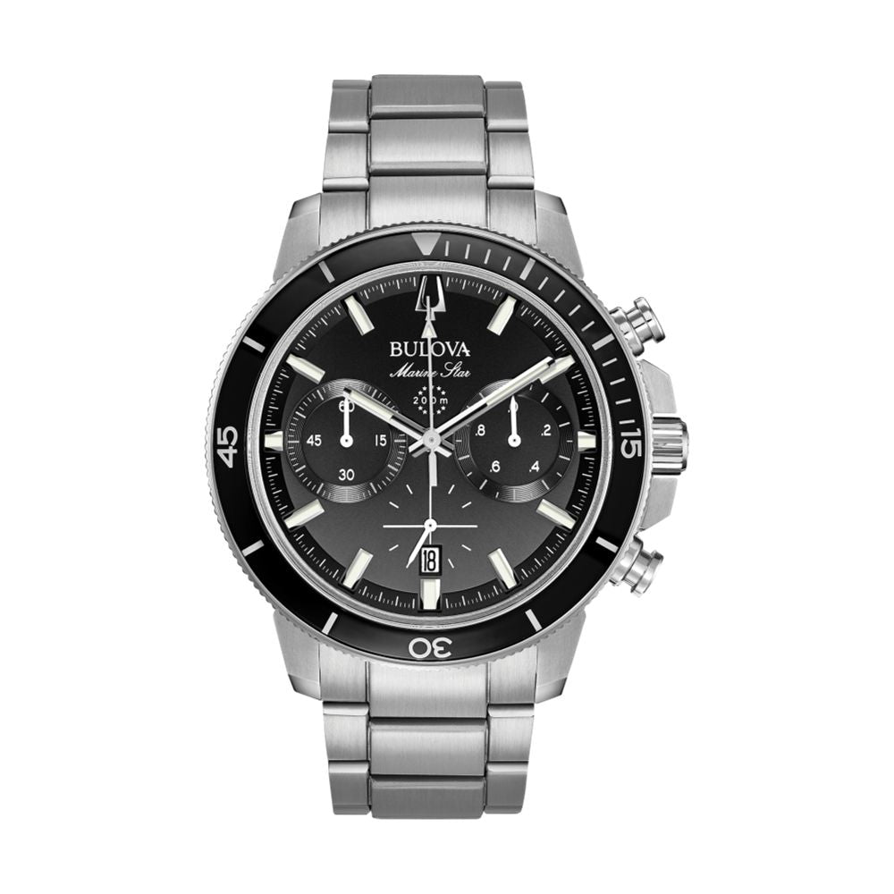 Marine Star Black Dial Men's Watch - Waterproof Luxury Chronograph for Diving, Swimming & Outdoor Adventures