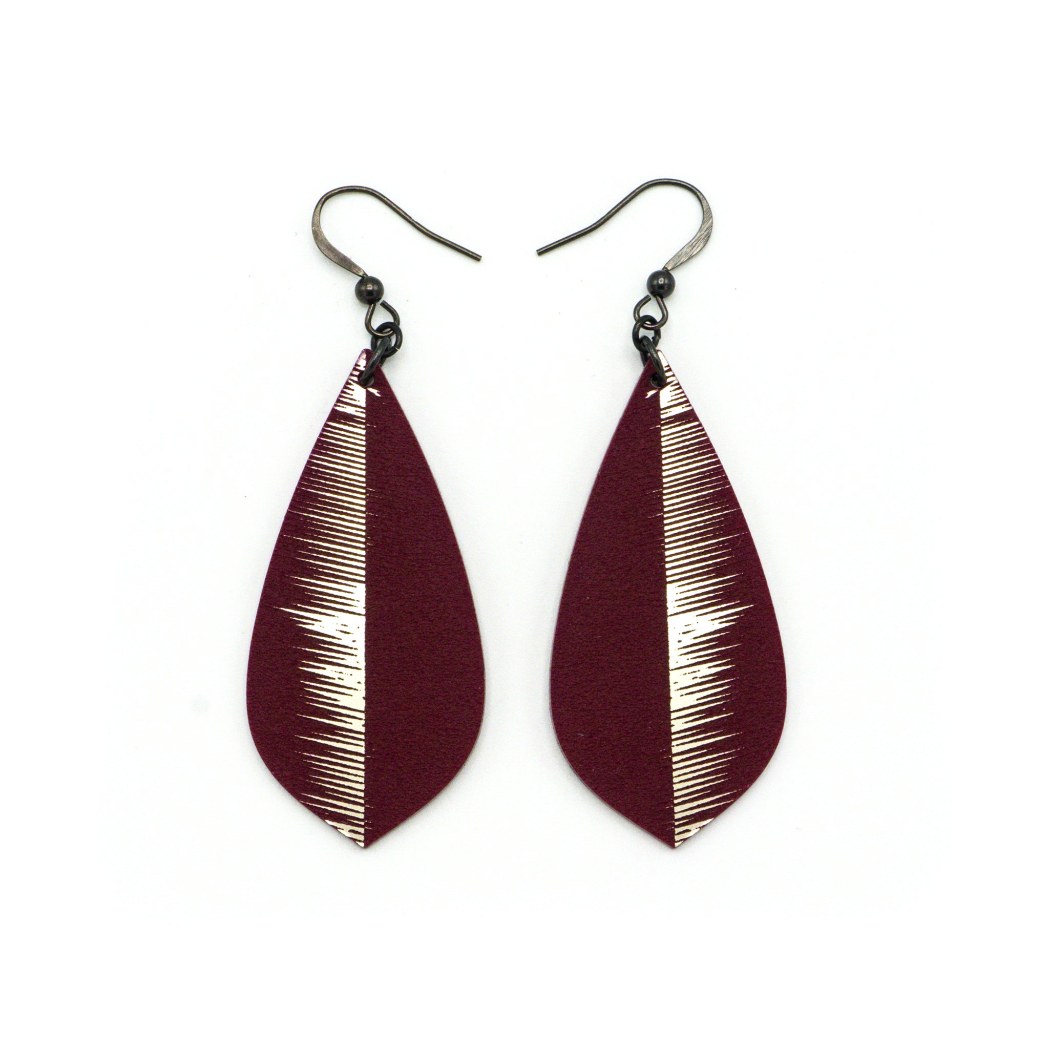 14R Acrylic Earrings in Brushed Nickel & Burgundy - Lightweight Dangle Earrings for Women, Perfect for Parties, Weddings & Everyday Wear