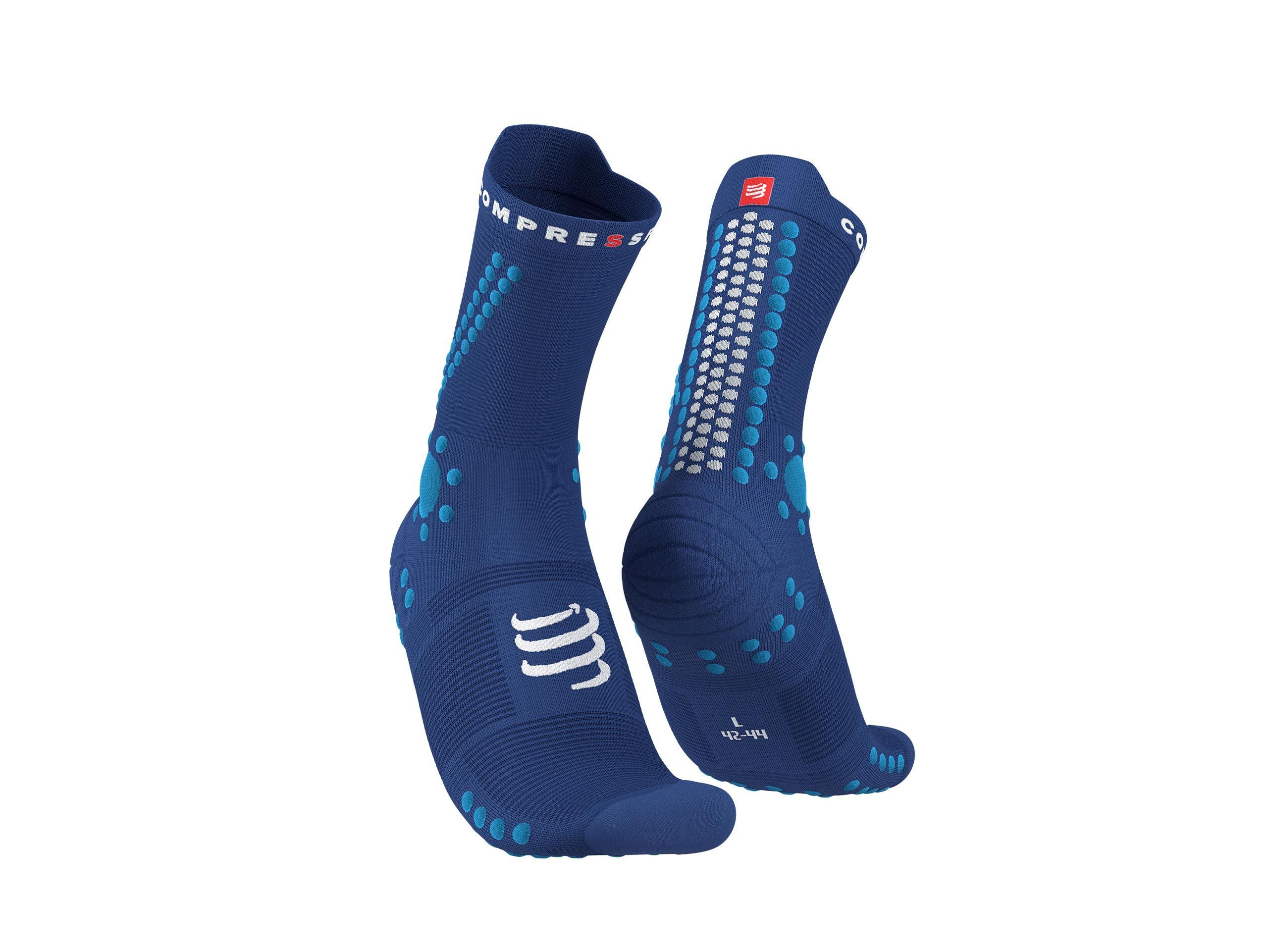 Compressport Unisex Pro Racing Socks v4.0 Trail Running Socks - Sodalite/Fluo Blue | Performance Athletic Socks for Marathon, Cycling & Outdoor Sports