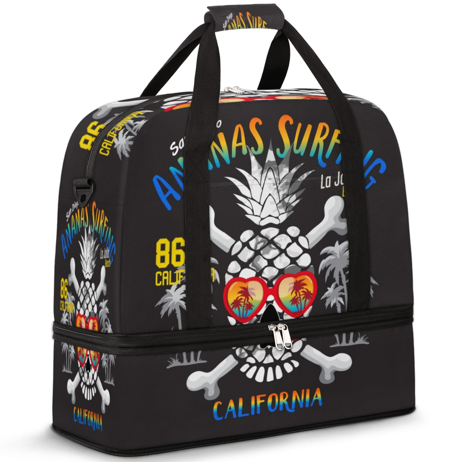 Premium Sports Gym Bag with Wet Pocket & Shoe Compartment - Waterproof Travel Duffel Bag for Men & Women - Sugar Skull Pineapple Design - Large Overnight Weekender Bag for Gym, Travel & Workout