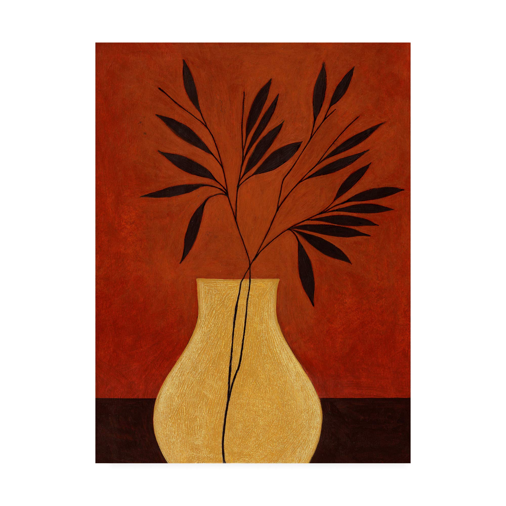 Pablo Esteban Yellow Vase With Leaves - 24x32 Inches Modern Home Decor Vase for Living Room, Dining Table, Office & Wedding Centerpiece - Trademark Fine Art ALI46244-C2432GG