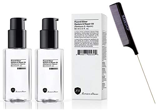 No. 4 Fluoro5 Elixir Restore & Repair Hair Oil - Shine & Repair Serum with Sleek Comb - Deep Conditioning Treatment for Damaged Hair (2 oz / 60ml, Pack of 2) - Perfect for Salon-Quality Hair Care at Home, Travel & Daily Styling