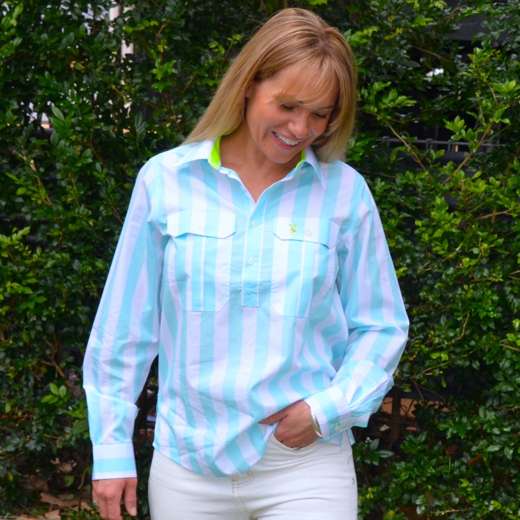 Women's Cleland Aqua Stripe Swimwear with Yellow Trim - Perfect for Beach Vacations, Pool Parties & Summer Getaways