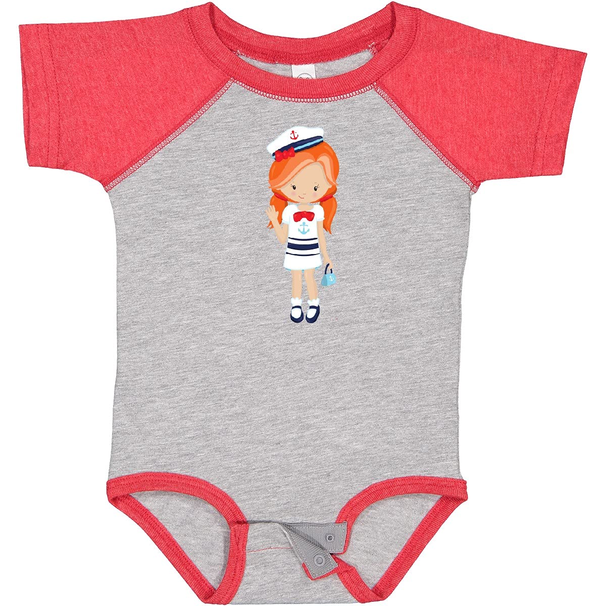 Inktastic Boat Captain & Skipper Cute Girl Orange Hair Baby Bodysuit - Soft Cotton Infant Onesie for Nautical Themed Outfits & Boat Lover Gifts