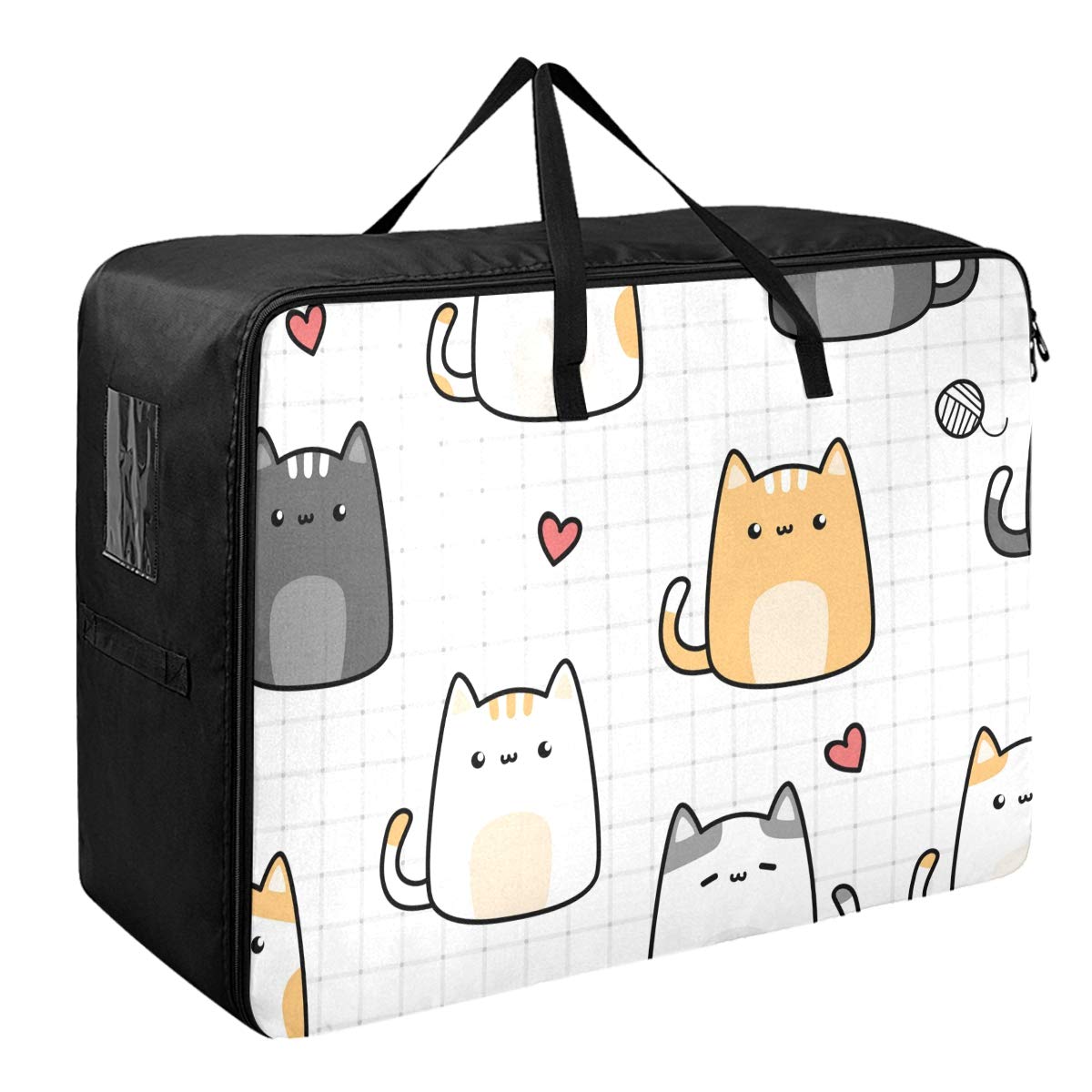 DOMIKING Under Bed Storage Bag - Large Zippered Blanket Organizer with Cute Cat Design (27.6x19.7x11 Inches) | Perfect for Seasonal Clothes, Bedding & Home Organization | Space-Saving Solution for Small Apartments & Dorm Rooms