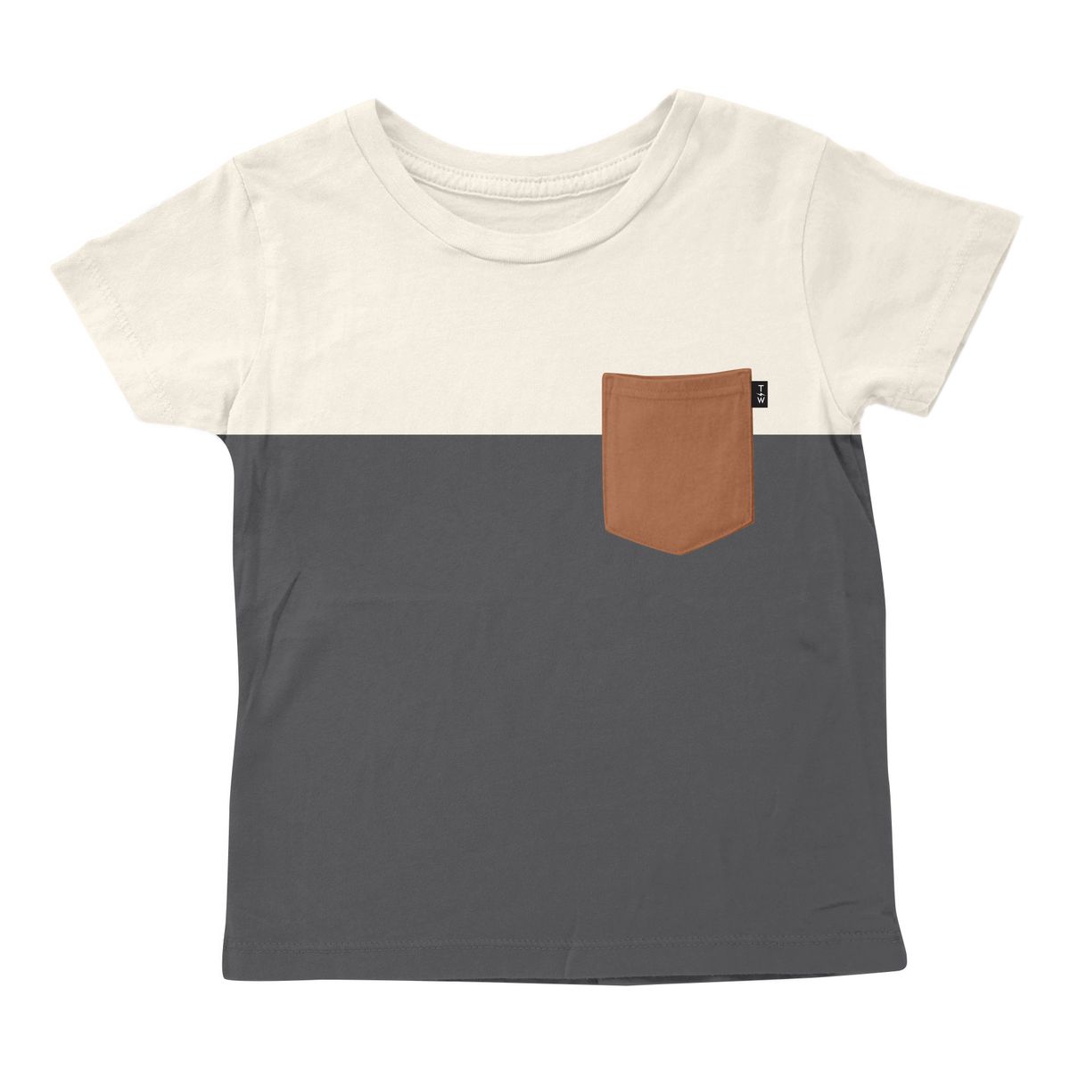 Tiny Whales Boys' Short Sleeve Pocket T-Shirt | Colorblock Neutral Design | Casual Everyday Wear, Playdates & Outdoor Activities
