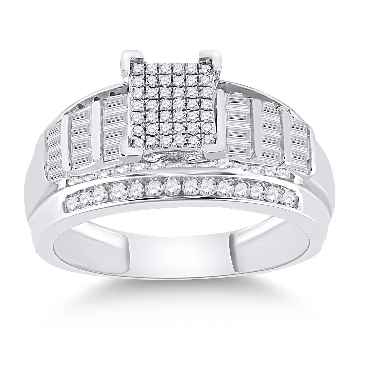 Sterling Silver Round Diamond Cluster Bridal Wedding Engagement Ring - 3/8 CTTW - Elegant Solitaire Design for Proposals, Anniversaries & Special Occasions