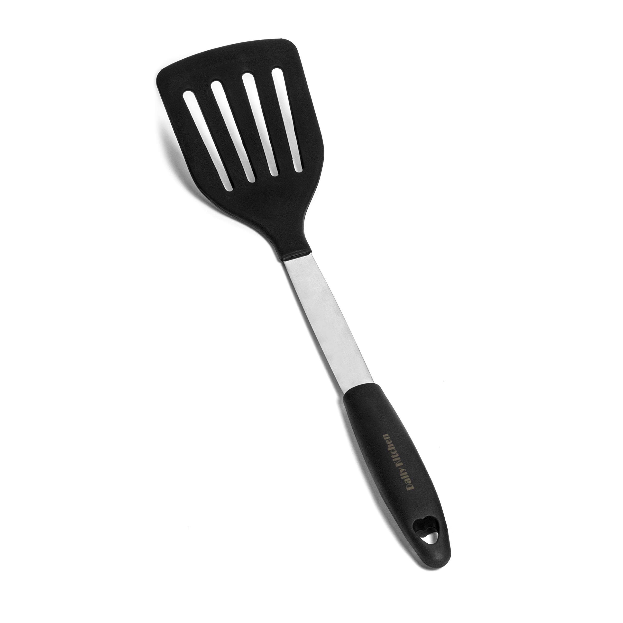 **Heat-Resistant Silicone & Stainless Steel Kitchen Spatula - Non-Slip Rubber Grip Slotted Turner for Non-Stick Cookware - Flexible Cooking Spatula for Flipping, Scraping & Serving - Perfect for Pancakes, Eggs & Grilled Sandwiches**