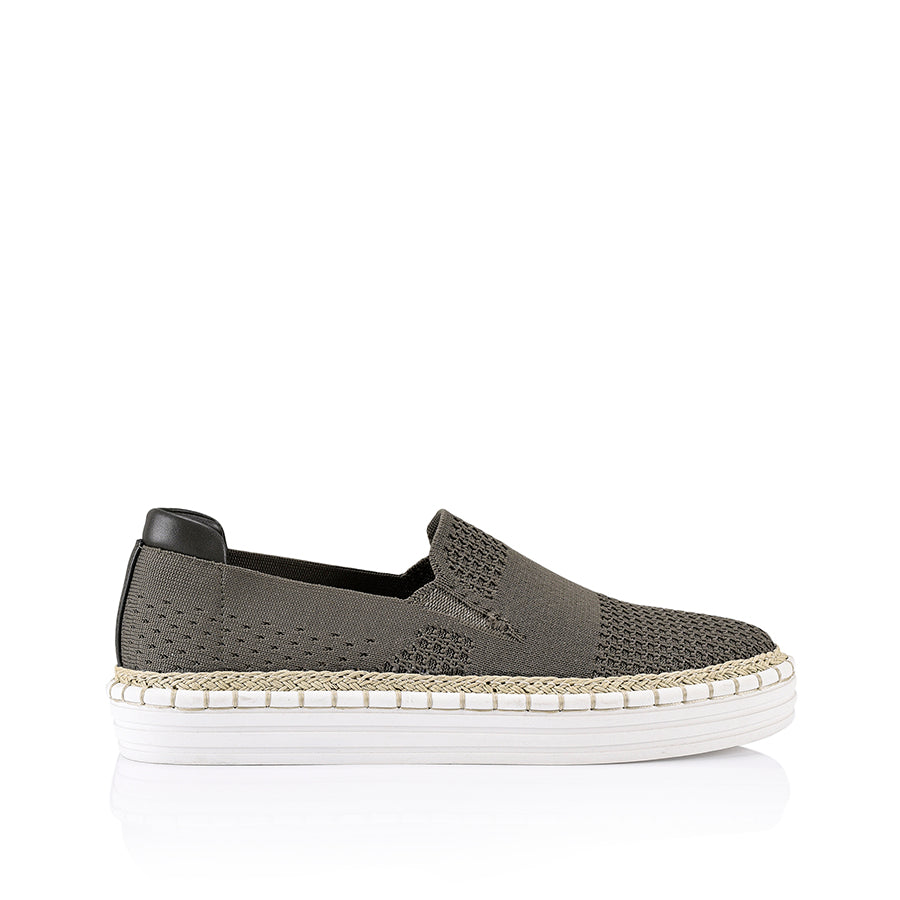 Women's Comfortable Queen Slip On Sneakers - Breathable Khaki Knit Fabric Casual Shoes for Walking, Travel & Everyday Wear