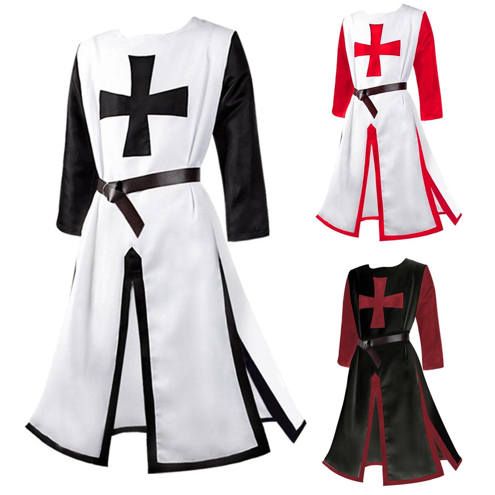 Medieval Costume for Women - Halloween Cosplay Outfit with Long Sleeves & Cross Print | Gothic Trench Coat Dress | Perfect for Renaissance Fairs, LARPing & Themed Parties