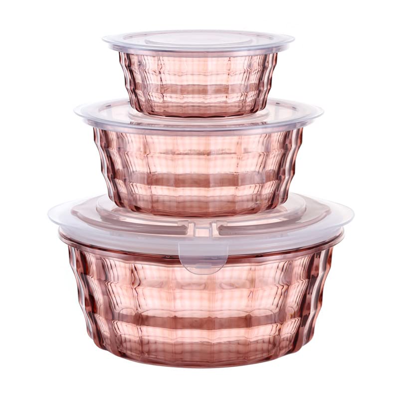Taiuloo 3-Piece BPA-Free Plastic Salad Bowl Set with Lids & Handles - Microwave Safe Food Storage Containers for Meal Prep, Lunch, Picnics & Kitchen Organization (Pink)