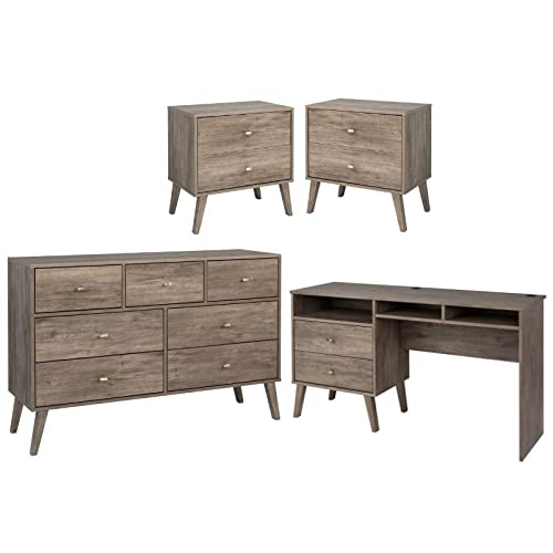 Modern 4-Piece Bedroom Set - 2 Nightstands, 7-Drawer Dresser & Computer Desk for Home Office | Home Square Furniture Collection | Perfect for Small Spaces, Apartments & Dorm Rooms
