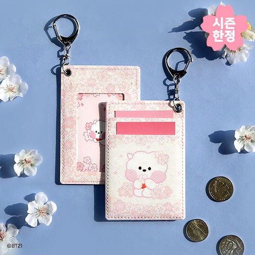 BT21 Cherry Blossom Mini Card Holder - Cute RJ Character Wallet for Credit Cards & IDs | Perfect for Travel, Shopping & Everyday Use