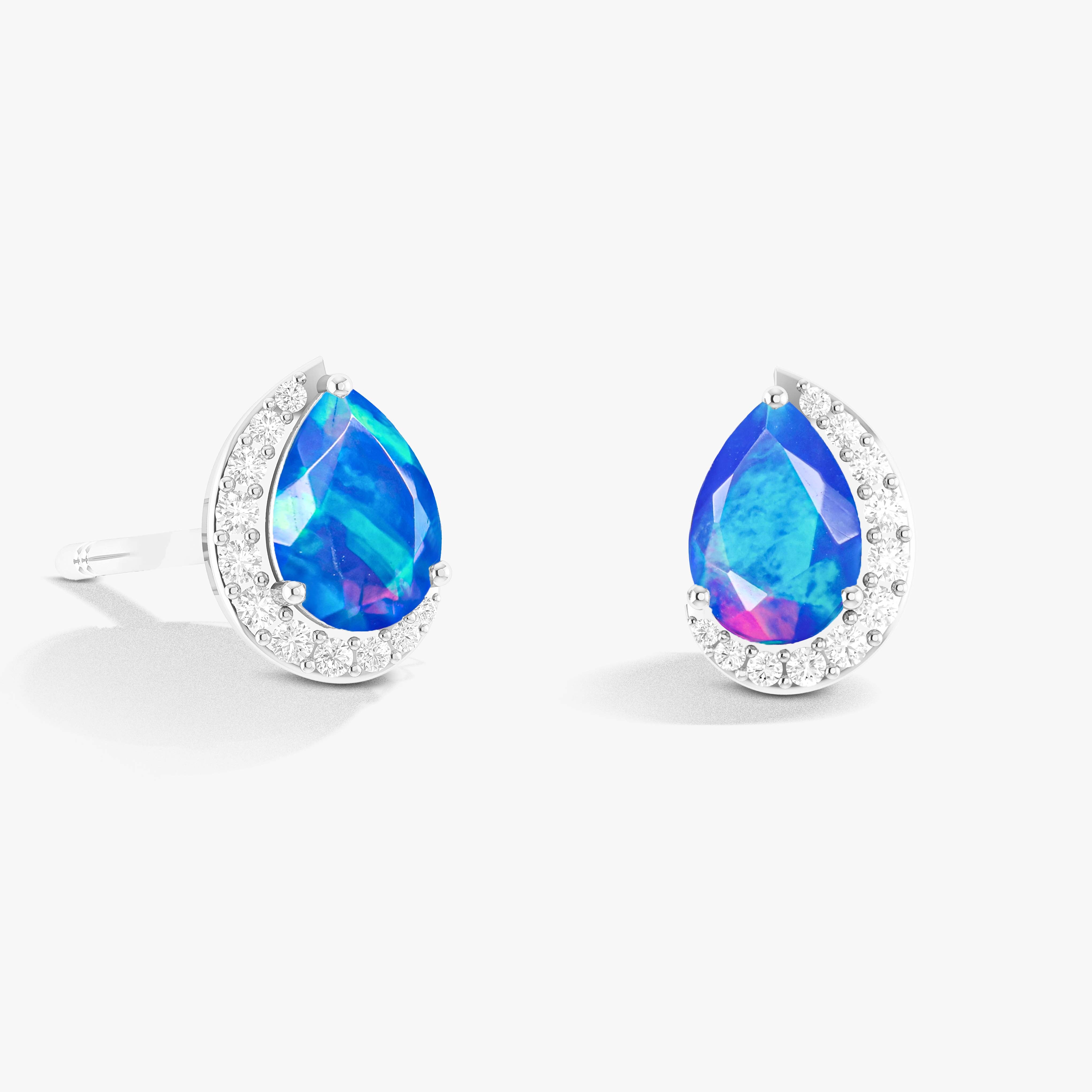 Blue Ethiopian Opal Pear Stud Earrings for Women | Genuine Opal Jewelry | Perfect for Weddings, Parties & Everyday Wear