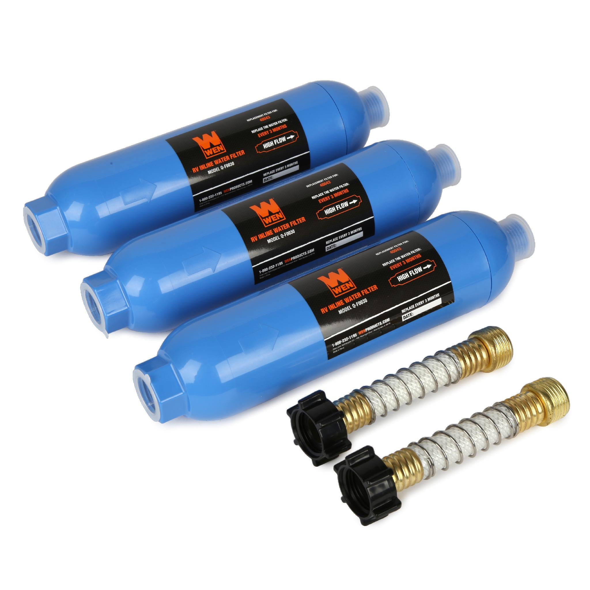 WEN Handyman Q F0030 RV Marine Water Filter Replacement with Flexible Hose - 3 Pack (OEM 40043) - Clean Water Solution for Camping, Boating & RV Living