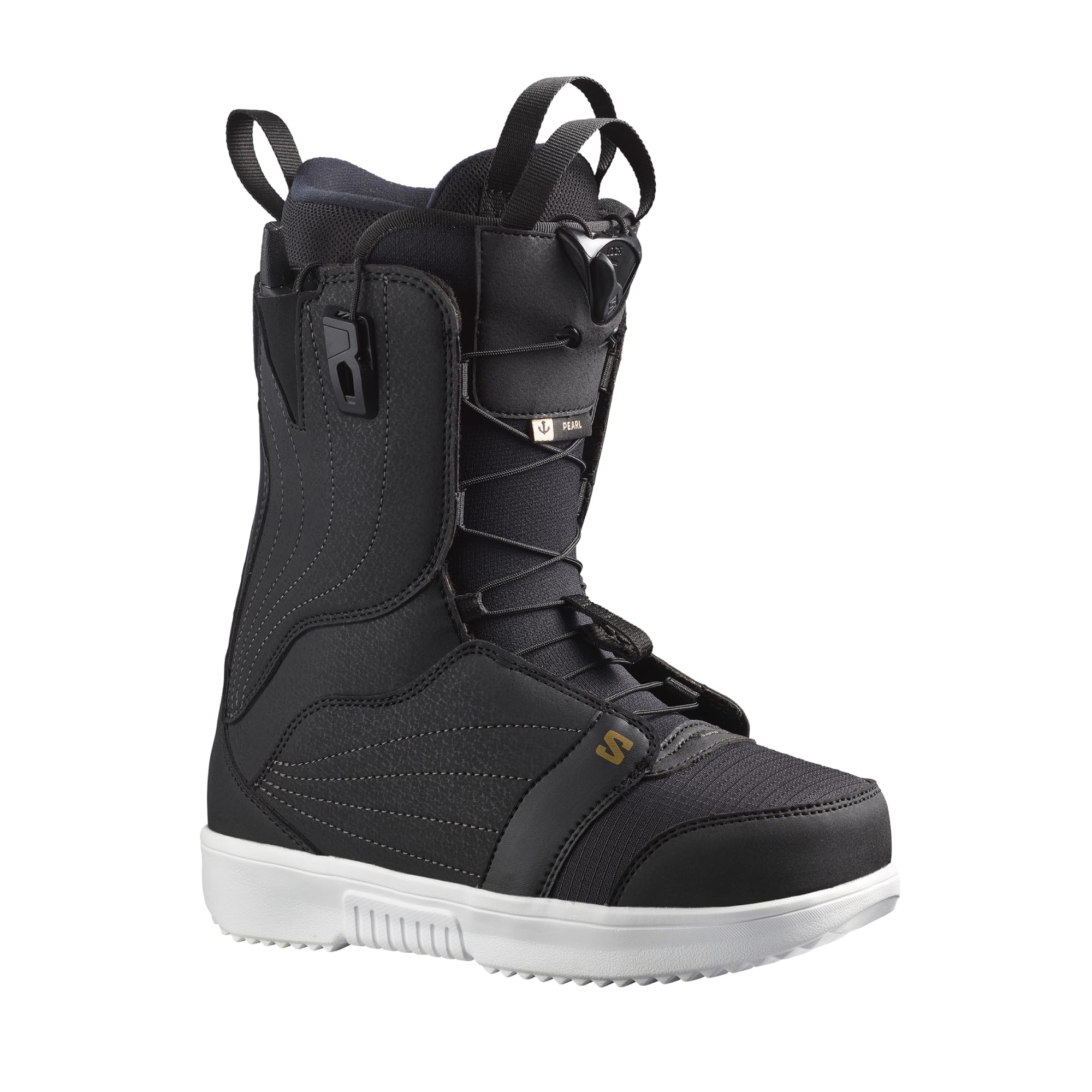 Salomon Pearl 2023-24 Women's Snowboard Boots - L47347900 Black/White/Gold | Comfortable & Stylish Winter Sports Footwear for Skiing & Snowboarding Adventures