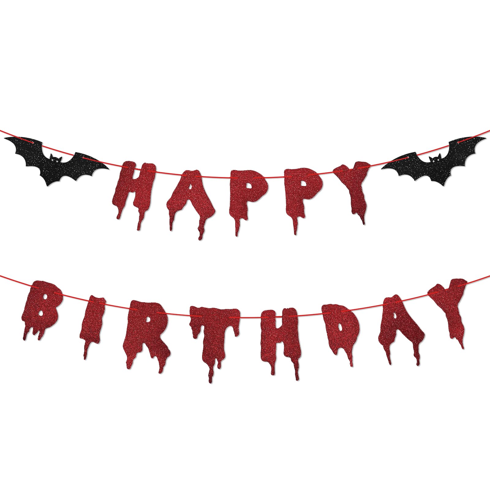 Red Glitter Halloween Birthday Banner - Vampire Bat Scary Party Decor, Hanging Garland for Wall, Home, Office & Photo Backdrop | Perfect for Halloween Parties, Birthday Celebrations & Spooky Decorations