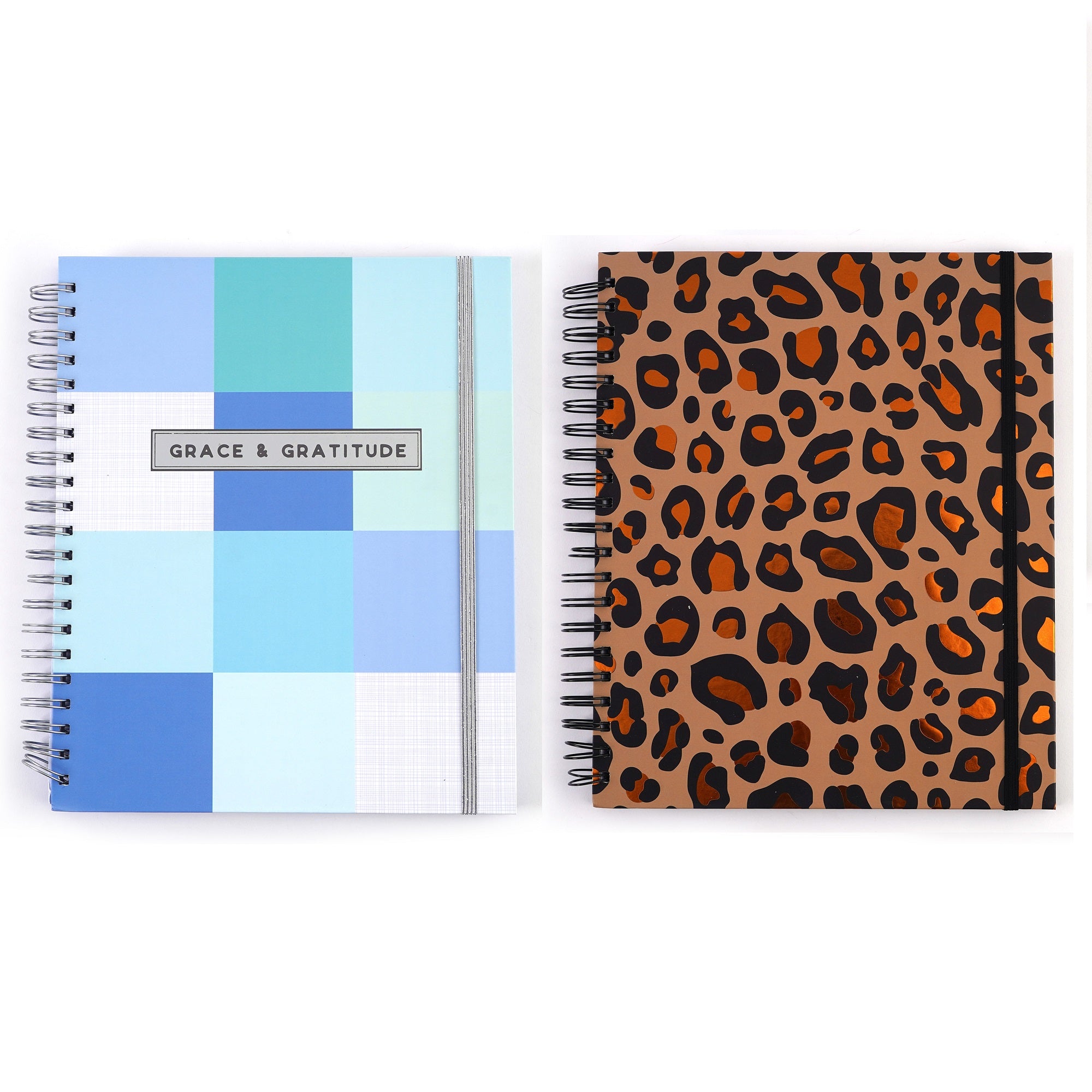 120 Sheet/240 Page Mega Spiral Hardcover Notebook with Stamp - Madras & Leopard Print (11.25x9.25 Inches) - 2 Stylish Designs for School, Office & Creative Journaling
