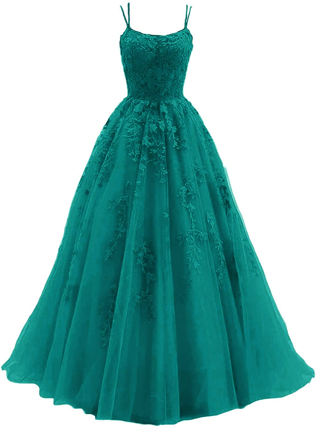 Elegant Spaghetti Strap Ball Gown with Tulle & Lace Appliques - Women's Long Prom Dress for Quinceañera, Homecoming, and Formal Events