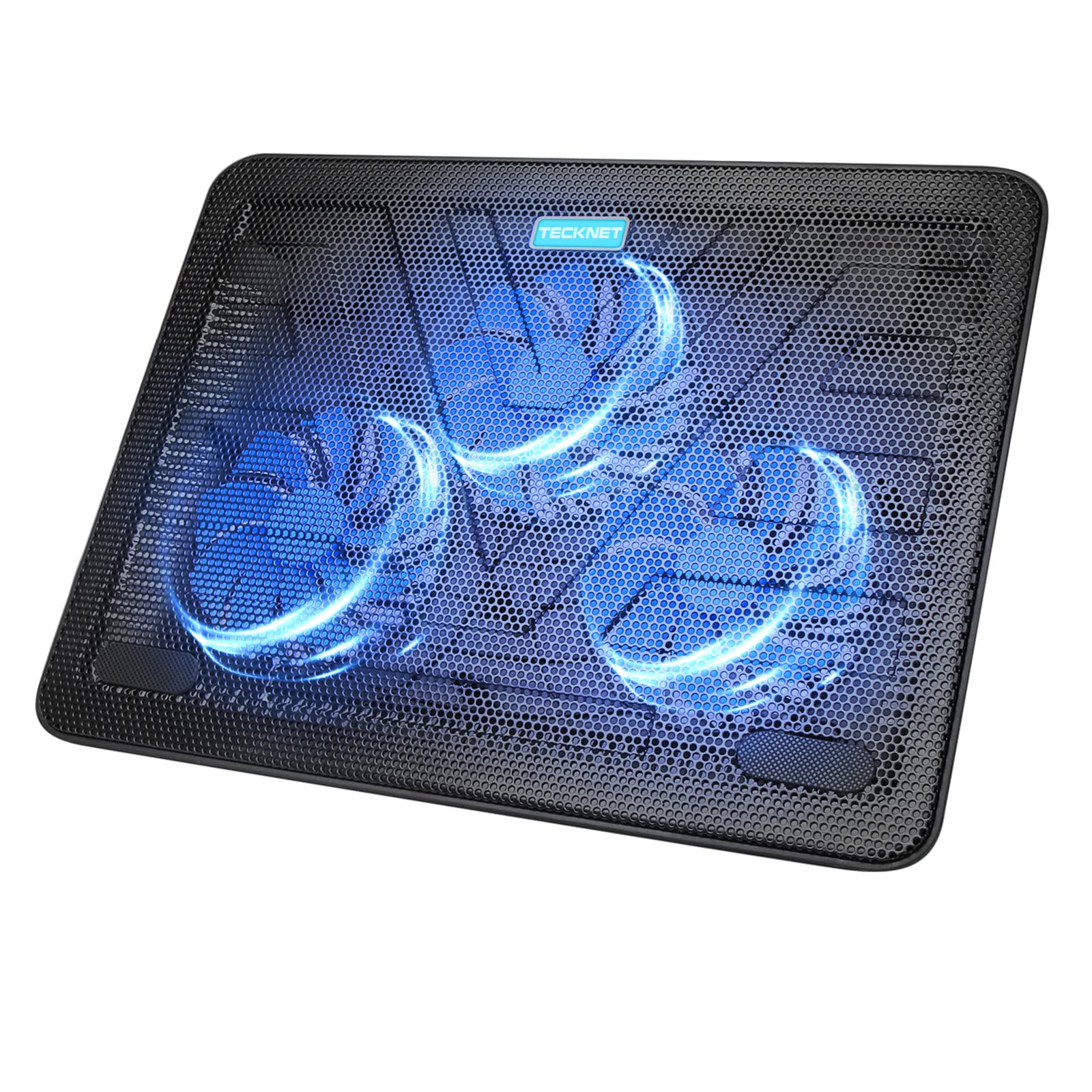 TECKNET Slim USB-Powered Laptop Cooling Pad with 3 Quiet Blue LED Fans - Portable Chill Mat Stand for 12-17 Inch Notebooks (Black) | Perfect for Gaming, Office Work & Overheating Prevention